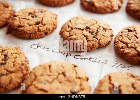 Kekse, Schokoladenkekse, Choc Chip Cookies, Kekse, Schokoladenkekse Stockfoto