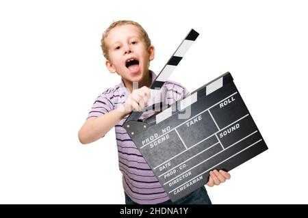 Junge, Kamerafilm, Filmschiefer, Jungen, Kamerafilme, Filmschiefer Stockfoto