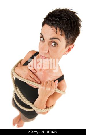 Gefangen, eingeengt, bondage, huckert, eingeengt, Bindungen Stockfoto