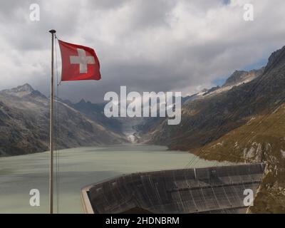 Damm, oberaar Gletscher, oberaarsee, Dämme, oberaar Gletscher, Oberaarsees Stockfoto