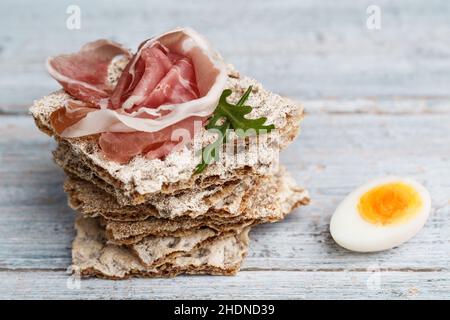 Gekochtes Ei, Schinkensandwich, gekochte, gekochte Eier, Schinkensandwichs Stockfoto