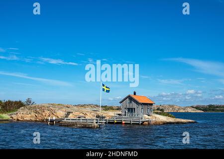 Holzhaus, schweden, scharfer Garten, Holzhäuser, schweden, Schärengartens Stockfoto