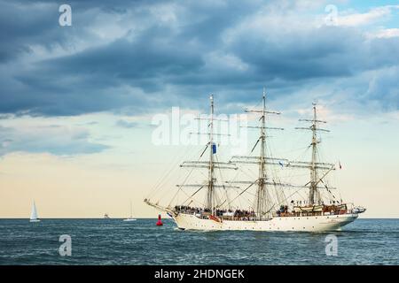 Segelboot, Windjammer, hanse Sail, Segelboote, Segeln, Segelboot, Segelboote, Windjammer Stockfoto