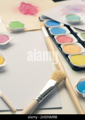 Paint-Box, Aquarelle, Borstenpinsel, Paint-boxs, Aquarell, Bürstenbürsten Stockfoto