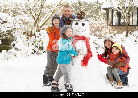 Winter, Familie, Schneemann, Winter, Familien, Schneemänner Stockfoto