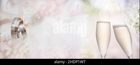 Hochzeit, Champagner, Trauring, Hochzeiten, Champagner, Champagner, Eheringe Stockfoto