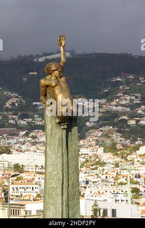 Bronze, madeira, funchal, praca da autonomia, Bronzen, madeiras, funchals Stockfoto