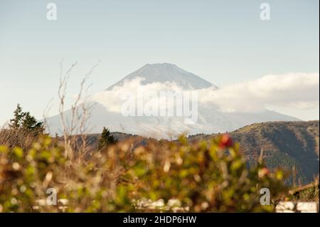 Der Gipfel des Fuji von Sengokuhara aus gesehen bei Hakone, Japan. Stockfoto