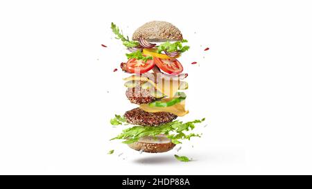 Zutat, Cheeseburger, Zutaten, Burger, Burger, Cheeseburger Stockfoto