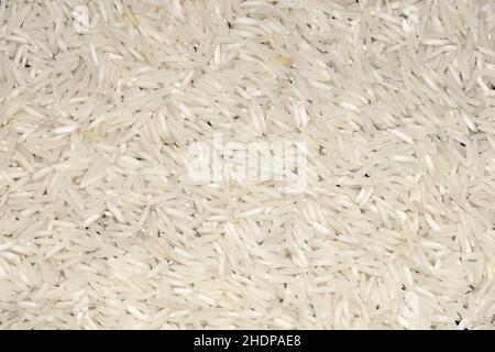 Langkornreis, Reiskörner, Basmati-Reis, Weißer Reis, Langkornrisse, Reiskorn, Basmati-Ritzen Stockfoto