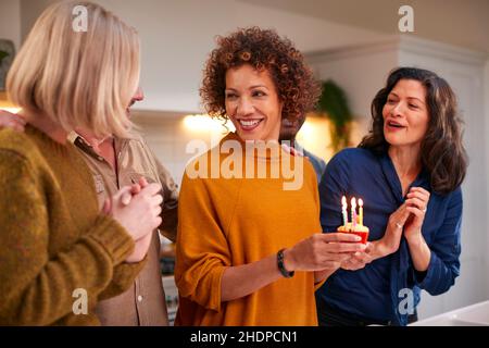 Geburtstag, Freunde, singen, Geburtstagskuchen, Geburtstagsfeier, Geburtstage, Freund, Geburtstagskuchen, Geburtstagsfeiern, Partys, Party Stockfoto