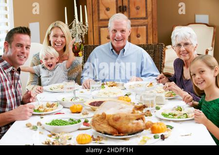 Abendessen, Familienleben, Danksagen, Abendessen, Familienleben Stockfoto