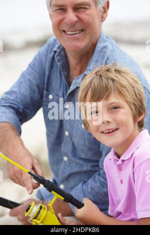 Enkel, Großvater, Angeln, Enkel, Großväter, Angeln, Angeln, anwinkeln, fischen Stockfoto