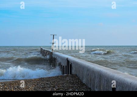 Eisformationen am Ufer des Lake Michigan, nördlich von Chicago. Stockfoto