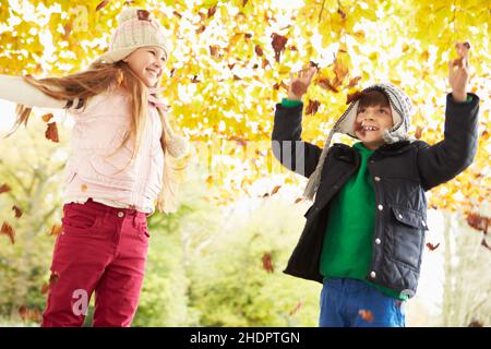 Herbst, Kindheit, Überschwänglichkeit, Herbst, Kindheiten, Kinder, Kinder, Kinder, Überschwang Stockfoto