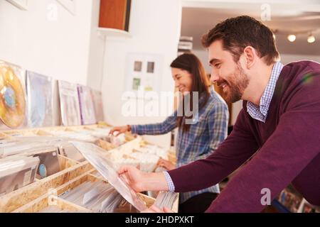 Schallplattenaufnahmen, Musikindustrie, Plattenladen, Schallplattenaufnahmen, Vinyl Stockfoto