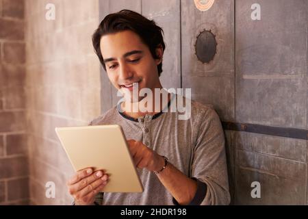 Junger Mann, Tablet-pc, Mann, Mann, Männer, Jung, ipad, Tablet-pc Stockfoto