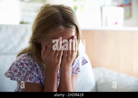 Mädchen, traurig, unglücklich, weinend, scham, Mädchen, väter, Unglücklichsein, weinen, Scham Stockfoto