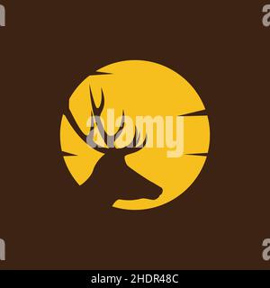 Sonnenuntergang Form mit Kopf Hirsch Logo Design Vektor Grafik Symbol Illustration kreative Idee Stock Vektor