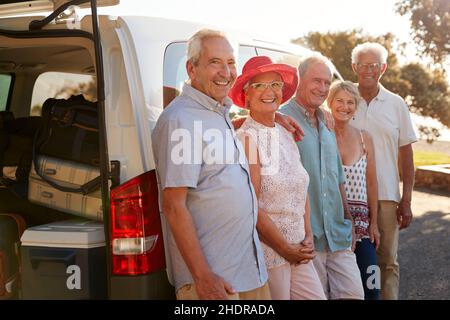 senioren, Gruppenbild, Reise, Urlaubsstart, Senioren, Alte, Gruppenbilder, Reisen Stockfoto
