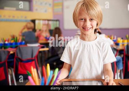 Junge, Schule, Tablet-pc, Jungen, Schulen, ipad, Tablet-pc Stockfoto