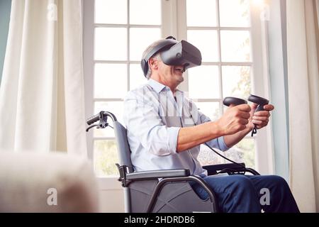 Virtual Reality, deaktiviert, computersimulierte Realität, immersive Multimedia, Virtual-Reality-Simulatoren, vr, disableds Stockfoto