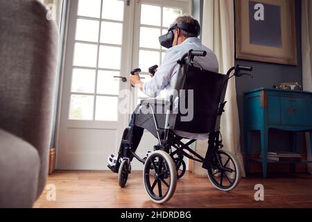 Home, Virtual Reality, Behinderte, Videospiel, Häuser, Computer-simulierte Realität, immersive Multimedia, Virtual-Reality-Simulatoren, vr, disableds, Stockfoto