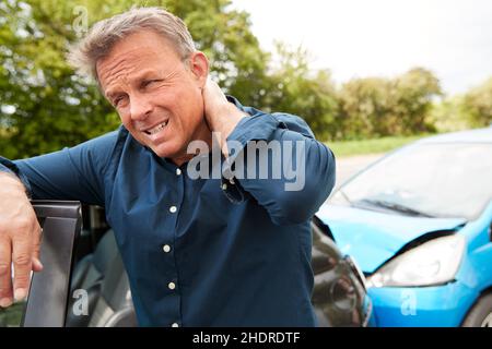 Schmerzen, Fahrer, Auffahrunfall, Schmerzen, Antrieb, Fahrer, Fahren, Auffahrunfälle Stockfoto