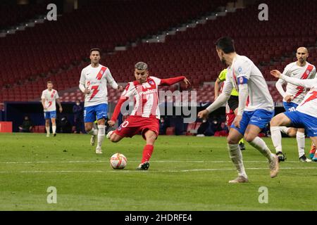 Madrid, Madrid, Spanien. 7th Januar 2022. Angel Correa während der Copa del Rey-Runde des 16-Matches zwischen CF Rayo Majadahonda und dem Club Atletico de Madrid am 6. Januar 2022 im Wanda Metropolitano Stadium in Madrid, Spanien (Bild: © Alvaro Laguna/Pacific Press via ZUMA Press Wire) Stockfoto