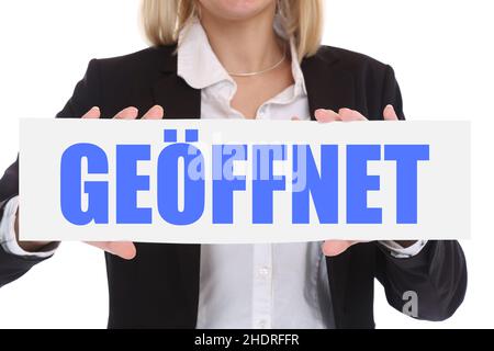 Geöffnet, Öffnungszeiten, geöffnet Stockfoto