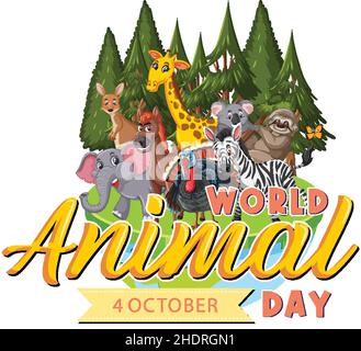 World Animal Day Logo mit afrikanischer Tierdarstellung Stock Vektor