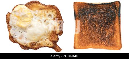 Spiegeleier, verbrannt, Toast, knusprig, Spiegeleier, Burnts, Toasts, Crispies Stockfoto