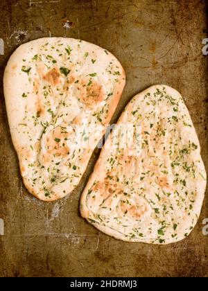 Focaccia-Brot, Nan, Nanbrot, Focaccia-Brot, Nanbrote Stockfoto