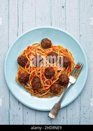 Spaghetti, Portion, Frikadellen, Spaghetti, Portionen, Fleischbällchen Stockfoto