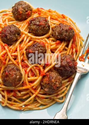 Spaghetti, Nudeln, Fleischbällchen, Spaghetti, Nudeln, Pastas, Fleischbällchen Stockfoto