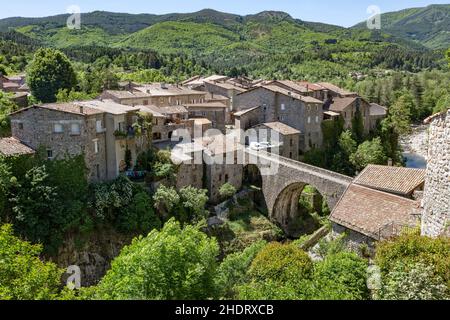 Blick auf das Dorf, Ardèche, Jaujac, Blick auf das Dorf Stockfoto