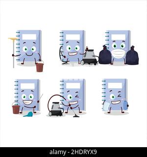 Reinigungsservice blau Buch niedlichen Cartoon-Figur mit Mopp. Vektorgrafik Stock Vektor