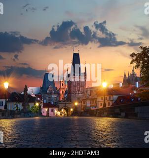 prag, karlsbrücke, Kleinstädter Brückenturm, prags, karlsbrücken Stockfoto