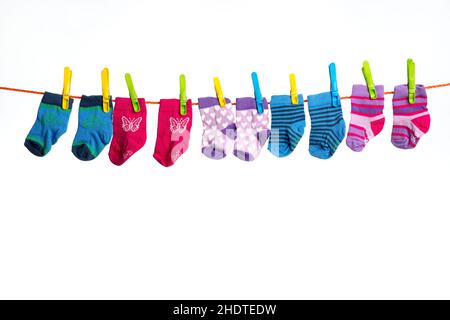 Socken, Wäscheleine, Socken, Wäscheleinen Stockfoto