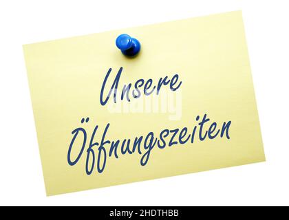 Notizblock, Poster, Öffnungszeiten, Notizen, Notizblöcke, Hinweis, Poster Stockfoto