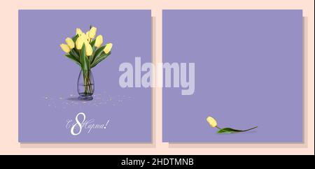 Glückwunschzettel zum Muttertag. Moderne digitale Grußkarte. Inschrift auf Russisch: Ab 8. März. Grußkartendesign. Internationaler Frauentag b Stock Vektor