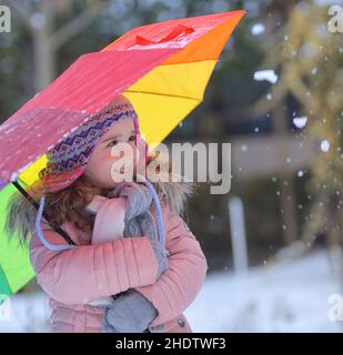 Mädchen, Winter, Regenschirm, Mädchen, Winter, Regenschirme Stockfoto