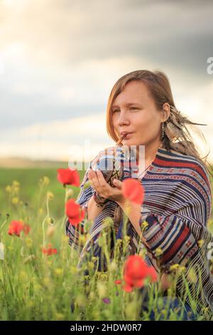 Trinken, Hippie, Kalabash, zu trinken, Hippies, Kalabaschen Stockfoto