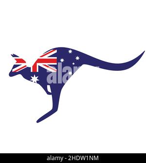 kangaroo australian Silhouette Seitenansicht mit australischen Flagge Symbol Logo Emblem isoliert auf weißem Hintergrund Stock Vektor