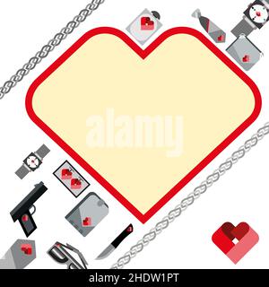 Tageskarten-Set mit valentinskarte mit einzeiligen Illustrationen eines Liebhabers. Stock Vektor