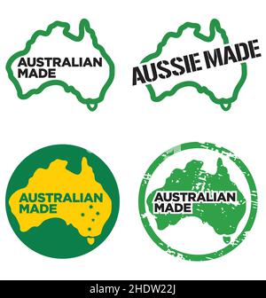 Verschiedene australische Made Logos in Australien grün und Gold Satz von 4 Vektor isoliert auf weißem Hintergrund Stock Vektor