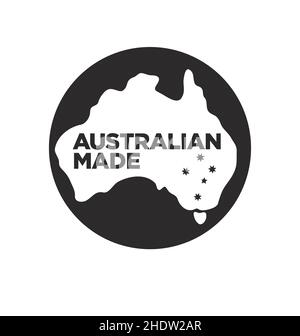 Australian Made Logo in australien Symbol Symbol Zeichen mit südlichen Kreuz schwarz und weiß Vektor isoliert auf weißem Hintergrund Stock Vektor