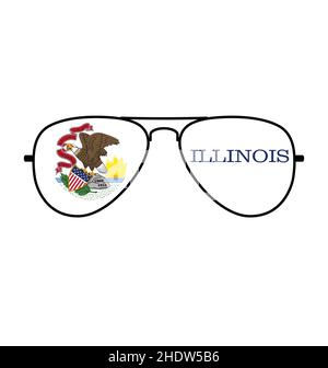 Coole einfache Aviator Sonnenbrille mit illinois IL State Flag in Linsen Vektor isoliert auf weißem Hintergrund Stock Vektor