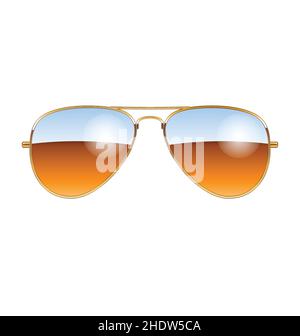 Cool Desert Chrom Aviator Sonnenbrille mit grünen Linsen und Gold Frames Vektor auf weißem Hintergrund isoliert Stock Vektor