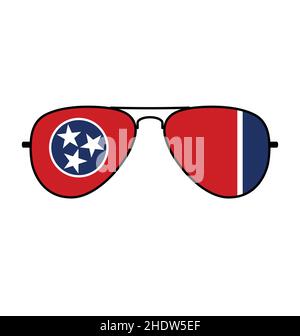 Coole einfache Aviator Sonnenbrille mit Tennessee TN State Flagge in Linsen Tshirt Design Grafik Vektor isoliert auf weißem Hintergrund Stock Vektor